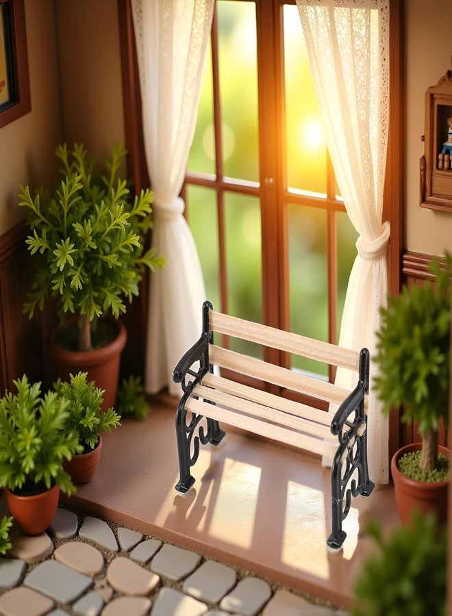 مقعد حديقة مصغر، ملحقات تزيين بيت الدمى، بمقياس 1/24 (1.9 × 0.9 × 1.3 بوصة) - Image 4